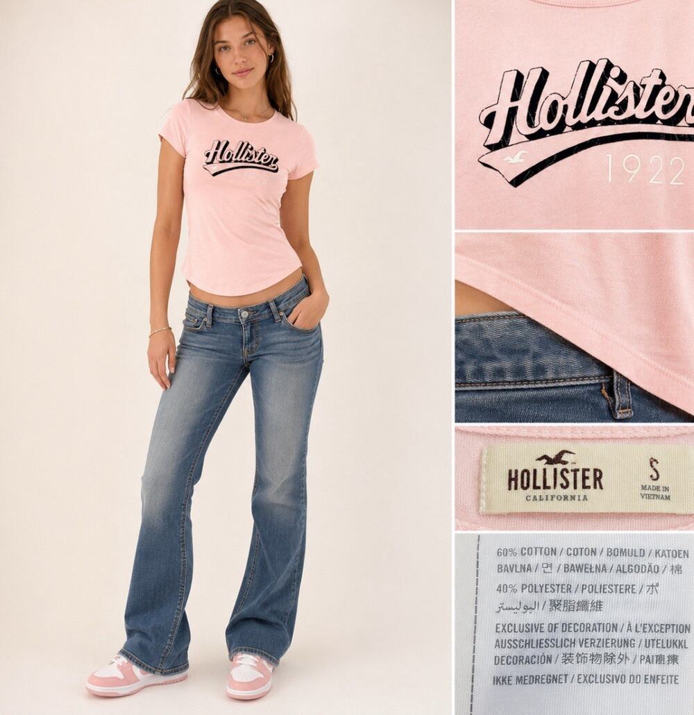 Y2K Hollister California Women's Graphic Tee Size S Pink 1922 Logo Indie Sleaze